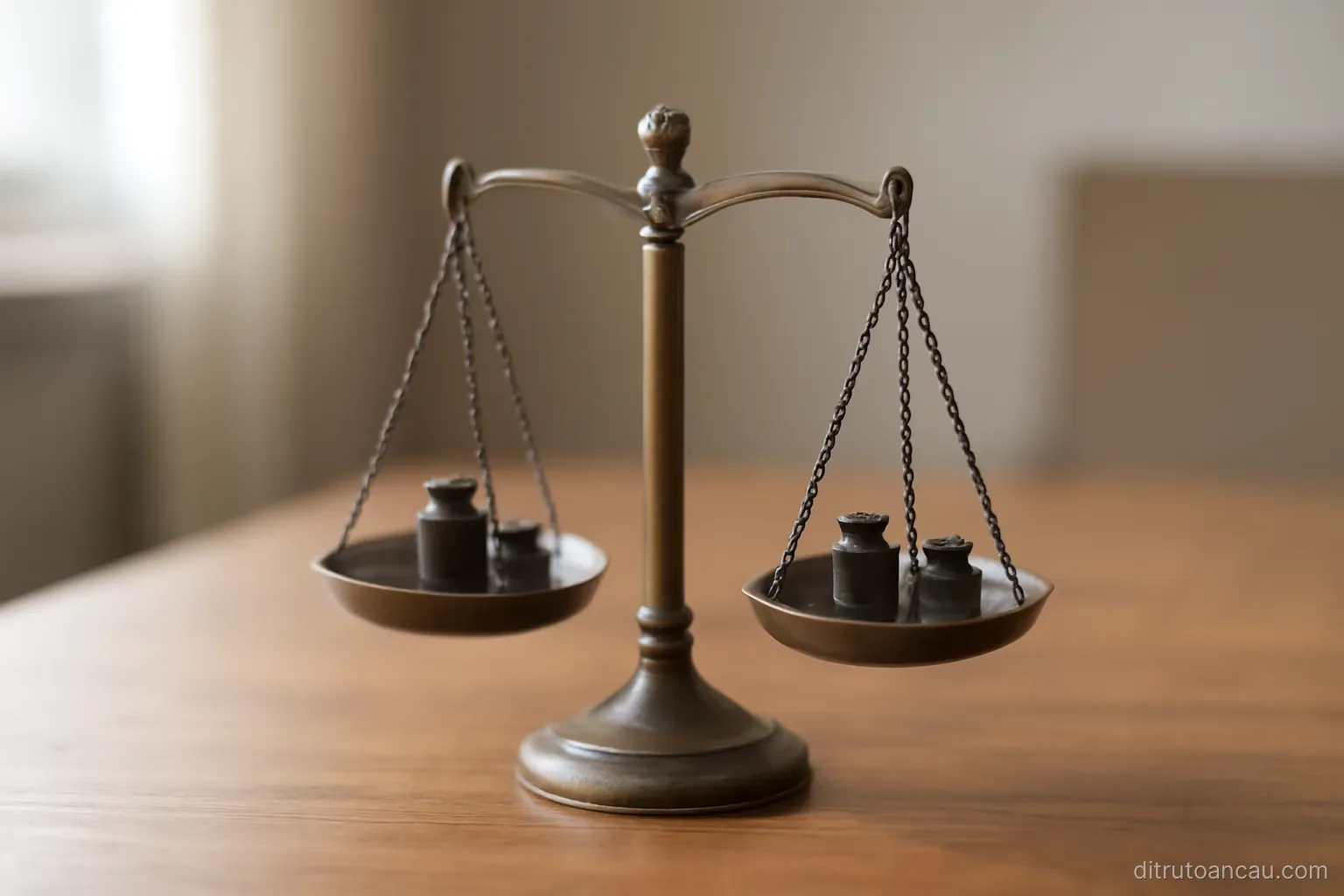 a set of scales in continuous slight motion on a table with small weights on both pans