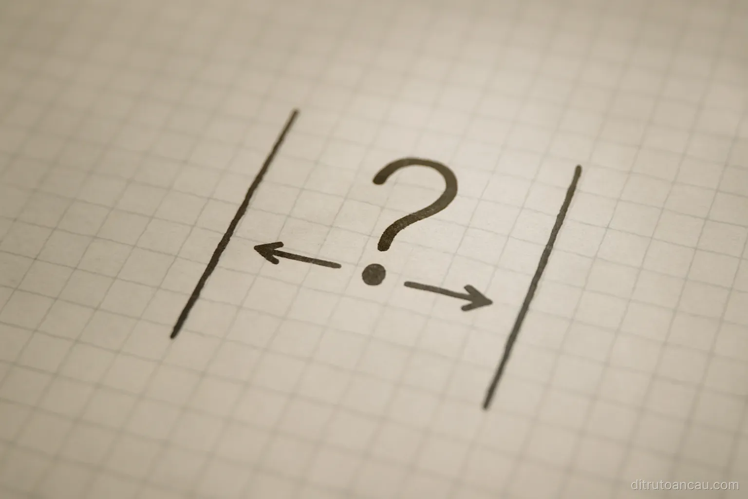 two lines drawn close together on graph paper with an arrow between them and a question mark